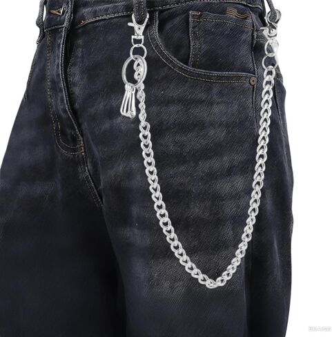 سلسلة المحفظة، حزام سلسلة سراويل الجينز الشرير، سلسلة مفاتيح محفظة معدنية للنساء والرجال، سلاسل سراويل القوطي بحزام مشبك دائري لراكبي الدراجات النارية in Kuwait
