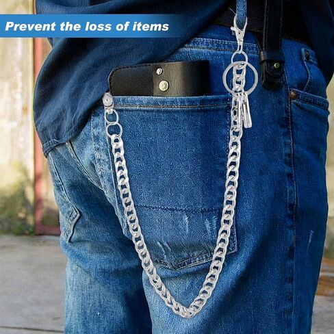 سلسلة المحفظة، حزام سلسلة سراويل الجينز الشرير، سلسلة مفاتيح محفظة معدنية للنساء والرجال، سلاسل سراويل القوطي بحزام مشبك دائري لراكبي الدراجات النارية in Kuwait