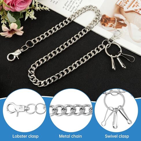 سلسلة المحفظة، حزام سلسلة سراويل الجينز الشرير، سلسلة مفاتيح محفظة معدنية للنساء والرجال، سلاسل سراويل القوطي بحزام مشبك دائري لراكبي الدراجات النارية in Kuwait