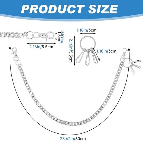 سلسلة المحفظة، حزام سلسلة سراويل الجينز الشرير، سلسلة مفاتيح محفظة معدنية للنساء والرجال، سلاسل سراويل القوطي بحزام مشبك دائري لراكبي الدراجات النارية in Kuwait