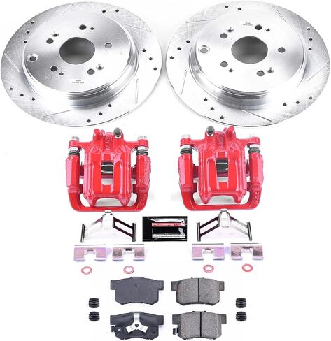 PowerStop Rear Brake & Caliper Kit For Acura RDX 2013-18 | Honda CR-V 2012-16 - Powder Coated Calipers + Carbon Fiber Ceramic Brake Pads + Drilled & Slotted Rotors Upgrade, KC206 in Saudi Arabia