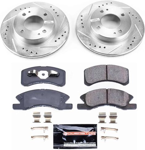 PowerStop Front Brake Kit For Mitsubishi Mirage 2014-15 - Drilled and Slotted Disc Rotors with Ceramic Brake Pads Replacement, K7217 in Saudi Arabia