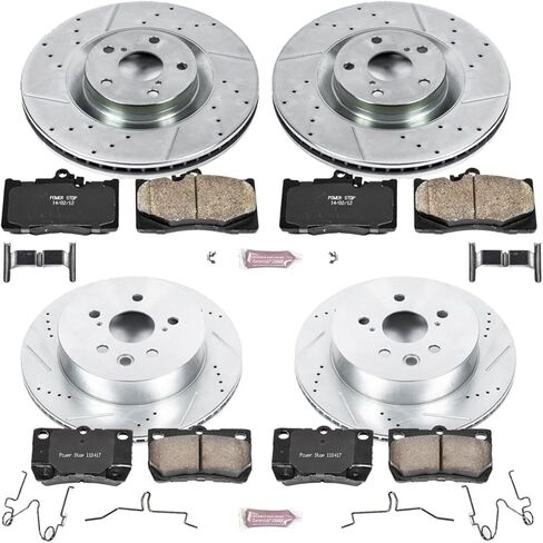 PowerStop Front and Rear Brake Kit For Lexus GS350 2011 |GS450h 2011 |GS460 2011 |IS350 2011-13 - Drilled and Slotted Disc Rotors with Ceramic Brake Pads Replacement, K6354 in Saudi Arabia