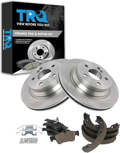 TRQ Rear Brake Pad and Rotor Set Ceramic Parking Brake Shoe Compatible with 2007-2012 Lexus ES350 2008-2012 Toyota Avalon 2007-2011 Camry in Saudi Arabia