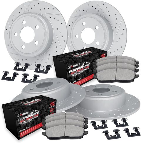 R1 Concepts Front and Rear Brakes and Rotors| Hardware Included| Front and Rear Off-Road Brake Pads and Rotors Kit| Fits 2007-2009 Chrysler Aspen, Dodge Durango; 2006-2010 Dodge Ram 1500 in Saudi Arabia
