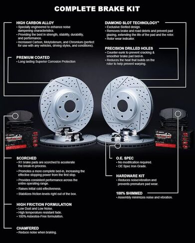 R1 Concepts Front and Rear Brakes and Rotors| Hardware Included| Front and Rear Off-Road Brake Pads and Rotors Kit| Fits 2007-2009 Chrysler Aspen, Dodge Durango; 2006-2010 Dodge Ram 1500 in Saudi Arabia