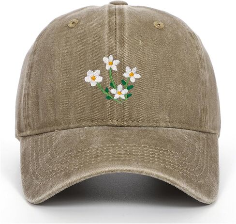 Women's Vintage Floral Hat Wash Cotton Adjustable Dad Embroidered Baseball Cap for Men in Kuwait