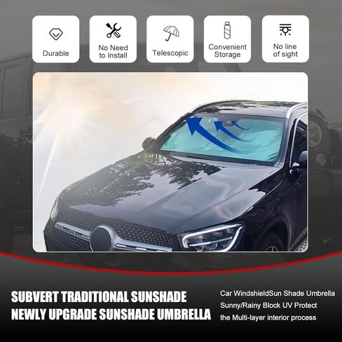 Pack-1 Car Windshield Sun Shade Umbrella, 55" x 31" Foldable Windshield Sun Shield Shade, Universal Dashboard Protective Umbrella, Keeps Vehicle Cool for Cars SUV Truck (Silver) in Saudi Arabia