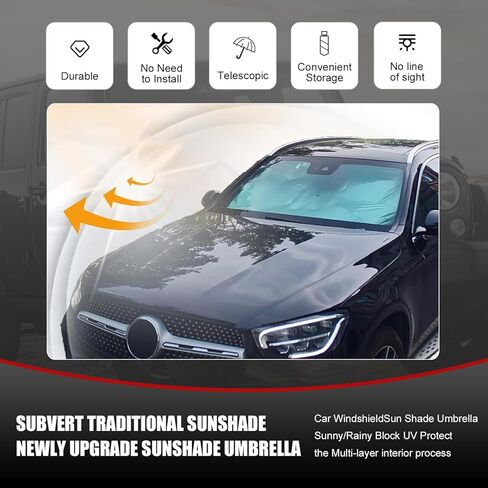 Pack-1 Car Windshield Sun Shade Umbrella, 55" x 31" Foldable Windshield Sun Shield Shade, Universal Dashboard Protective Umbrella, Keeps Vehicle Cool for Cars SUV Truck (Silver) in Saudi Arabia