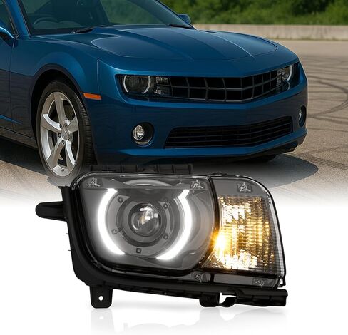 AKKON - يناسب 2010-2013 Chevy Camaro 14-15 ZL1 [نوع HID/زينون] زوج المصابيح الأمامية السوداء لجهاز العرض يسار + يمين مع تشغيل LED in Saudi Arabia
