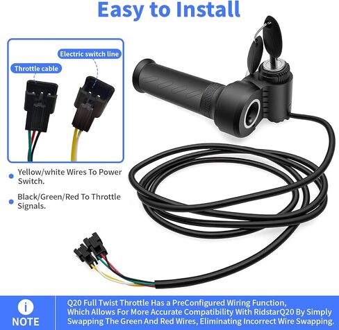 Q20 خنق كامل تويست متوافق مع Ridstar Q20 خنق كامل تويست لخنق Ebike العالمي 3-Pin مقاوم للماء يستخدم لترقية الدراجات البخارية الكهربائية. in Kuwait