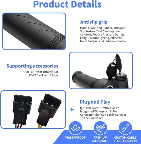 Q20 خنق كامل تويست متوافق مع Ridstar Q20 خنق كامل تويست لخنق Ebike العالمي 3-Pin مقاوم للماء يستخدم لترقية الدراجات البخارية الكهربائية. in Kuwait