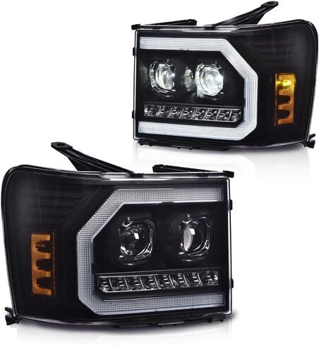 ANDPLAY Front Headlights Assembly Left & Right Compatible with GMC Sierra 1500 2007-2013 Fit GMC Sierra 2500 HD/3500HD 2007-2014 Clear lens Chrome Housing Amber Reflector GM2503283,GM2502283 in Kuwait