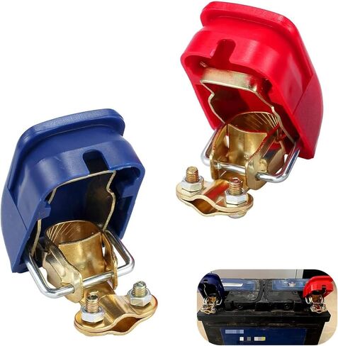 قطعتان من موصلات أطراف البطارية سريعة الفك، مشابك أطراف البطارية الإيجابية والسلبية، غطاء بلاستيكي أحمر (+) وأزرق (-)، عالمي للسيارة والشاحنات وRV (أزرق وأحمر) in Kuwait