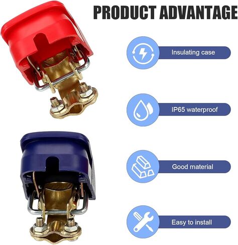 قطعتان من موصلات أطراف البطارية سريعة الفك، مشابك أطراف البطارية الإيجابية والسلبية، غطاء بلاستيكي أحمر (+) وأزرق (-)، عالمي للسيارة والشاحنات وRV (أزرق وأحمر) in Kuwait