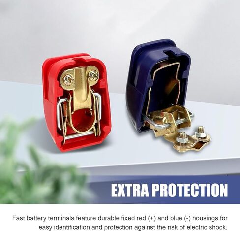 قطعتان من موصلات أطراف البطارية سريعة الفك، مشابك أطراف البطارية الإيجابية والسلبية، غطاء بلاستيكي أحمر (+) وأزرق (-)، عالمي للسيارة والشاحنات وRV (أزرق وأحمر) in Kuwait
