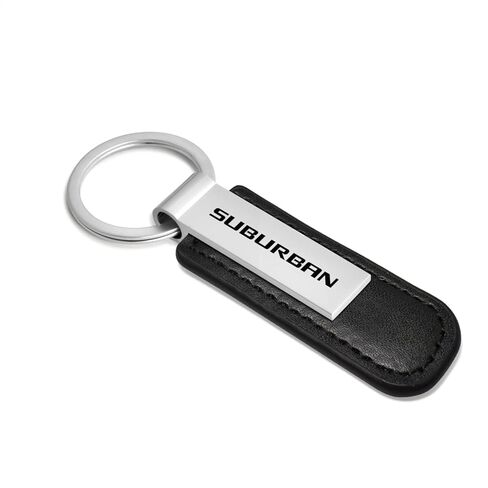 iPick Image for Chevrolet Suburban PU Leather Strap Silver Metal Bar Key Chain - Official Licensed in Saudi Arabia