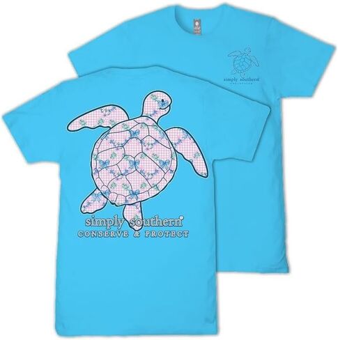 Simply Southern Blue Bows - Floral - Turtle - Conserve & Protect - Adult T-Shirt in Saudi Arabia