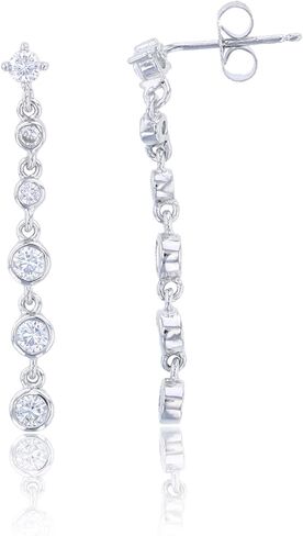Sterling Silver Rhodium Graduated Bezel-Set By The Yard Dangling Earring in Saudi Arabia