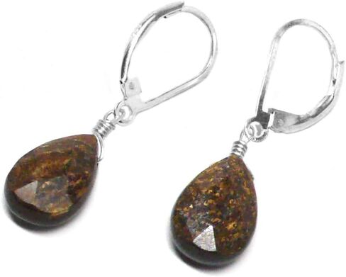 Bronzite 12x8mm Briolette Sterling Silver Lever Back Earrings in Saudi Arabia
