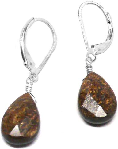 Bronzite 12x8mm Briolette Sterling Silver Lever Back Earrings in Saudi Arabia