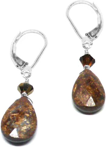 Bronzite 12x8mm Briolette Sterling Silver Lever Back Earrings in Saudi Arabia