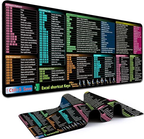 Excel Cheat Sheet Desk Pad, XL Large Gaming Mouse Pad, Waterproof Computer Keyboard Mats with Stitched Edges, Non-Slip Rubber Base Laptop Mat for Excel Shortcuts Mousepad Home & Office 31.5" x 11.8" in Kuwait