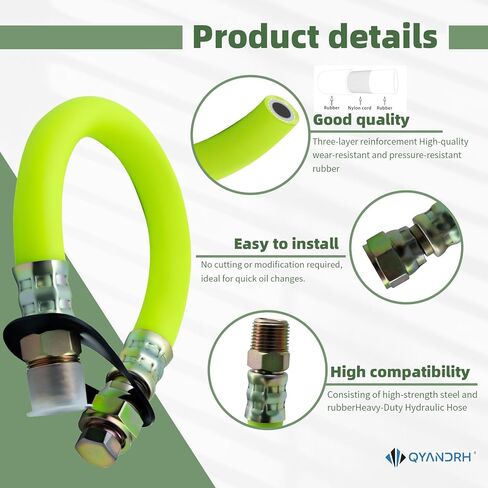 استبدال خرطوم تصريف الزيت 1723165SM متوافق مع Briggs & Stratton (الموديلات 29,30,35,38,40,44,49,54-61) - طول 10.5 بوصة، 3/8-18 NPT تركيب ذكر عالي التحمل بطبقة ثلاثية قطعة واحدة in Kuwait