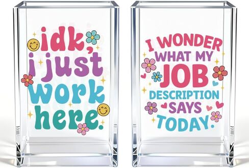 Idk I Just Work Here Acrylic Pen Holder Cup Set 2, Cute Pencil Holder Desk Organizer, Funny Desk Accessories, Sarcastic Gag Office Gifts for Women Coworkers Teachers Work Besties Boss Employees in Kuwait
