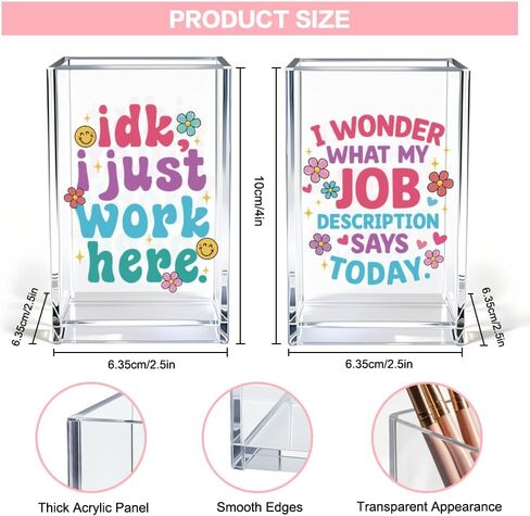 Idk I Just Work Here Acrylic Pen Holder Cup Set 2, Cute Pencil Holder Desk Organizer, Funny Desk Accessories, Sarcastic Gag Office Gifts for Women Coworkers Teachers Work Besties Boss Employees in Kuwait