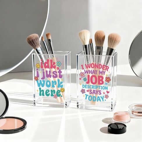 Idk I Just Work Here Acrylic Pen Holder Cup Set 2, Cute Pencil Holder Desk Organizer, Funny Desk Accessories, Sarcastic Gag Office Gifts for Women Coworkers Teachers Work Besties Boss Employees in Kuwait