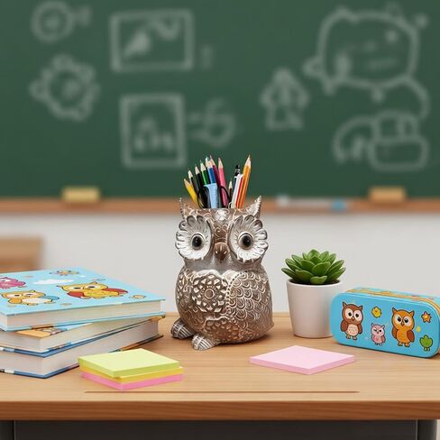 حامل قلم بومة، حامل قلم رصاص على شكل بومة للمكتب، هدايا بومة فريدة من نوعها ملحقات مكتب المكتب، ديكور منزلي لطيف، منظمات أقلام رصاص بنية للمنزل والمدرسة وديكورات المكتب in Kuwait