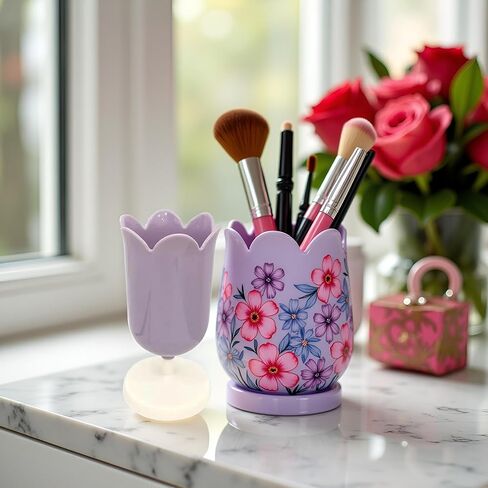 Purple Pen Holder for Desk, Plastic Tulip Pen Holder Cute Stationery Organizer Pencil Stand Case Pencil Cups Desktop Decoration Pencil Holders in Kuwait