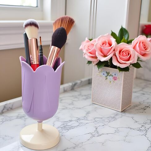 Purple Pen Holder for Desk, Plastic Tulip Pen Holder Cute Stationery Organizer Pencil Stand Case Pencil Cups Desktop Decoration Pencil Holders in Kuwait