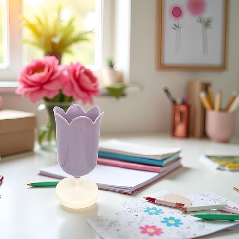Purple Pen Holder for Desk, Plastic Tulip Pen Holder Cute Stationery Organizer Pencil Stand Case Pencil Cups Desktop Decoration Pencil Holders in Kuwait
