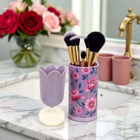 Purple Pen Holder for Desk, Plastic Tulip Pen Holder Cute Stationery Organizer Pencil Stand Case Pencil Cups Desktop Decoration Pencil Holders in Kuwait