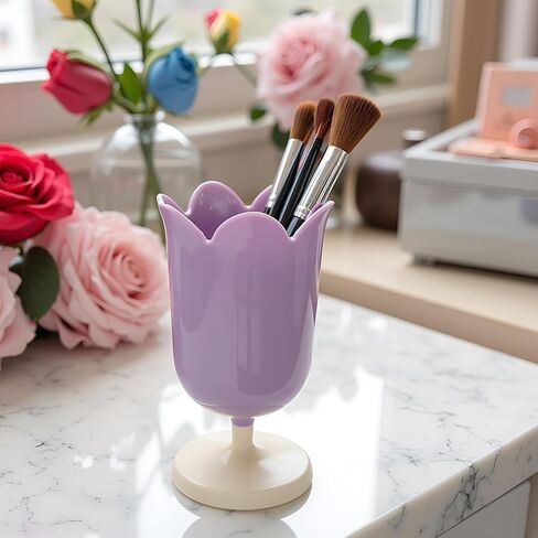 Purple Pen Holder for Desk, Plastic Tulip Pen Holder Cute Stationery Organizer Pencil Stand Case Pencil Cups Desktop Decoration Pencil Holders in Kuwait