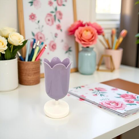Purple Pen Holder for Desk, Plastic Tulip Pen Holder Cute Stationery Organizer Pencil Stand Case Pencil Cups Desktop Decoration Pencil Holders in Kuwait