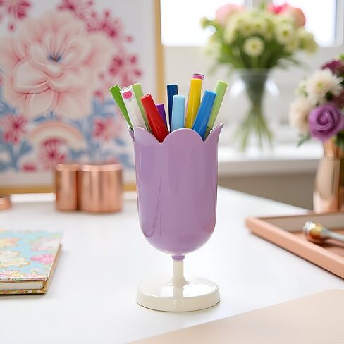 Purple Pen Holder for Desk, Plastic Tulip Pen Holder Cute Stationery Organizer Pencil Stand Case Pencil Cups Desktop Decoration Pencil Holders in Kuwait
