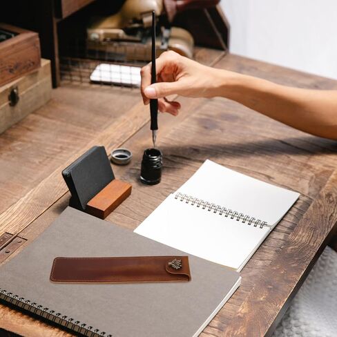 NUOBESTY Leather Pen Pouch Single Pen Case Holder Fountain Pen Pouch Soft Pen Sleeve Cover Pen Case Desk Supplies (Brown) in Saudi Arabia