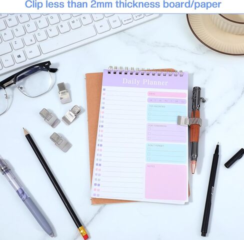 5 قطع حامل مشبك قلم فضي، حامل مشبك قلم، مشابك أقلام مجلة، حامل أقلام مجلة قابل للتعديل مع حلقة زنبركية واحدة للكمبيوتر المحمول، الحافظة، لون فضي in Kuwait