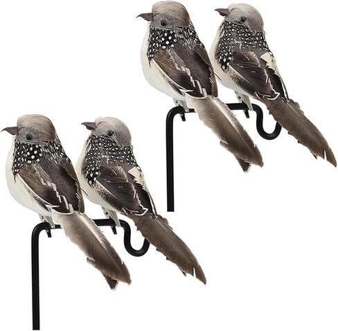 4pcs Grey Artificial Feather Birds 6inch Clip on Realistic Sparrow Bird Ornaments for Christmas Tree Decoration Wreath Craft Garden Home Decor Party in Saudi Arabia