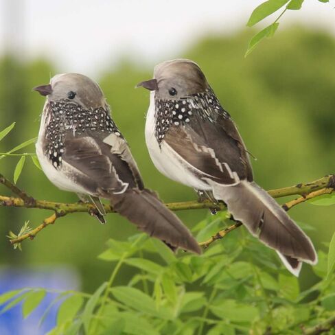 4pcs Grey Artificial Feather Birds 6inch Clip on Realistic Sparrow Bird Ornaments for Christmas Tree Decoration Wreath Craft Garden Home Decor Party in Saudi Arabia