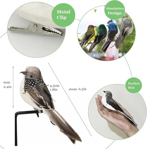 4pcs Grey Artificial Feather Birds 6inch Clip on Realistic Sparrow Bird Ornaments for Christmas Tree Decoration Wreath Craft Garden Home Decor Party in Saudi Arabia