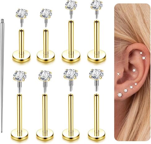 أقراط مسمار مسطحة الظهر مطلية بالذهب عيار 14 قيراط - خيط داخلي من الفولاذ الجراحي 316L مجوهرات ثقب مسمار تشيكوسلوفاكيا من أجل الزنمة اللولبية الغضروفية الأنف المحار لا تسبب الحساسية الشفاه مونرو لابريت ميدوسا ثقب 16 جرام 18 جرام in Kuwait