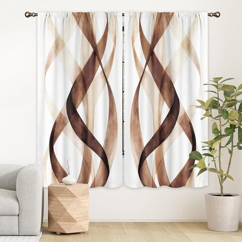 ستائر LIGHTINHOME بنية مخططة 42Wx63H بوصة مجردة هندسية حديثة لولبية الحد الأدنى بسيطة معاصرة جمالية قضيب جيب غرفة النوم غرفة المعيشة نافذة ستائر قماش معالجة 2 لوح in Kuwait