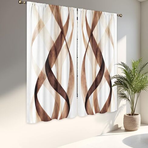 ستائر LIGHTINHOME بنية مخططة 42Wx63H بوصة مجردة هندسية حديثة لولبية الحد الأدنى بسيطة معاصرة جمالية قضيب جيب غرفة النوم غرفة المعيشة نافذة ستائر قماش معالجة 2 لوح in Kuwait