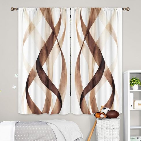 ستائر LIGHTINHOME بنية مخططة 42Wx63H بوصة مجردة هندسية حديثة لولبية الحد الأدنى بسيطة معاصرة جمالية قضيب جيب غرفة النوم غرفة المعيشة نافذة ستائر قماش معالجة 2 لوح in Kuwait
