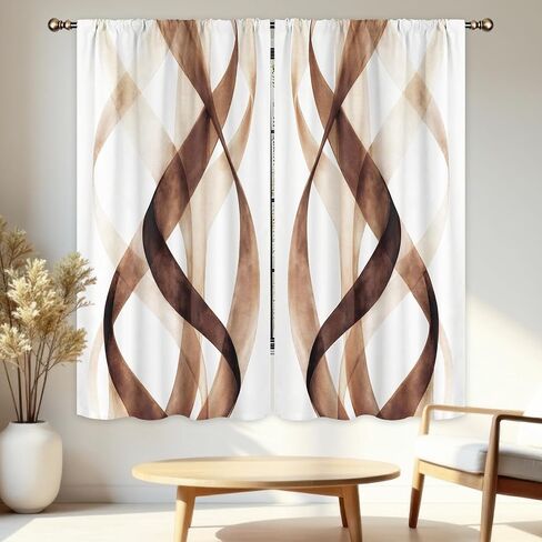 ستائر LIGHTINHOME بنية مخططة 42Wx63H بوصة مجردة هندسية حديثة لولبية الحد الأدنى بسيطة معاصرة جمالية قضيب جيب غرفة النوم غرفة المعيشة نافذة ستائر قماش معالجة 2 لوح in Kuwait