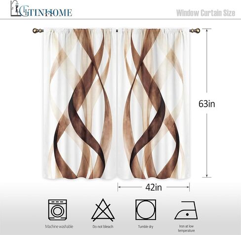 ستائر LIGHTINHOME بنية مخططة 42Wx63H بوصة مجردة هندسية حديثة لولبية الحد الأدنى بسيطة معاصرة جمالية قضيب جيب غرفة النوم غرفة المعيشة نافذة ستائر قماش معالجة 2 لوح in Kuwait